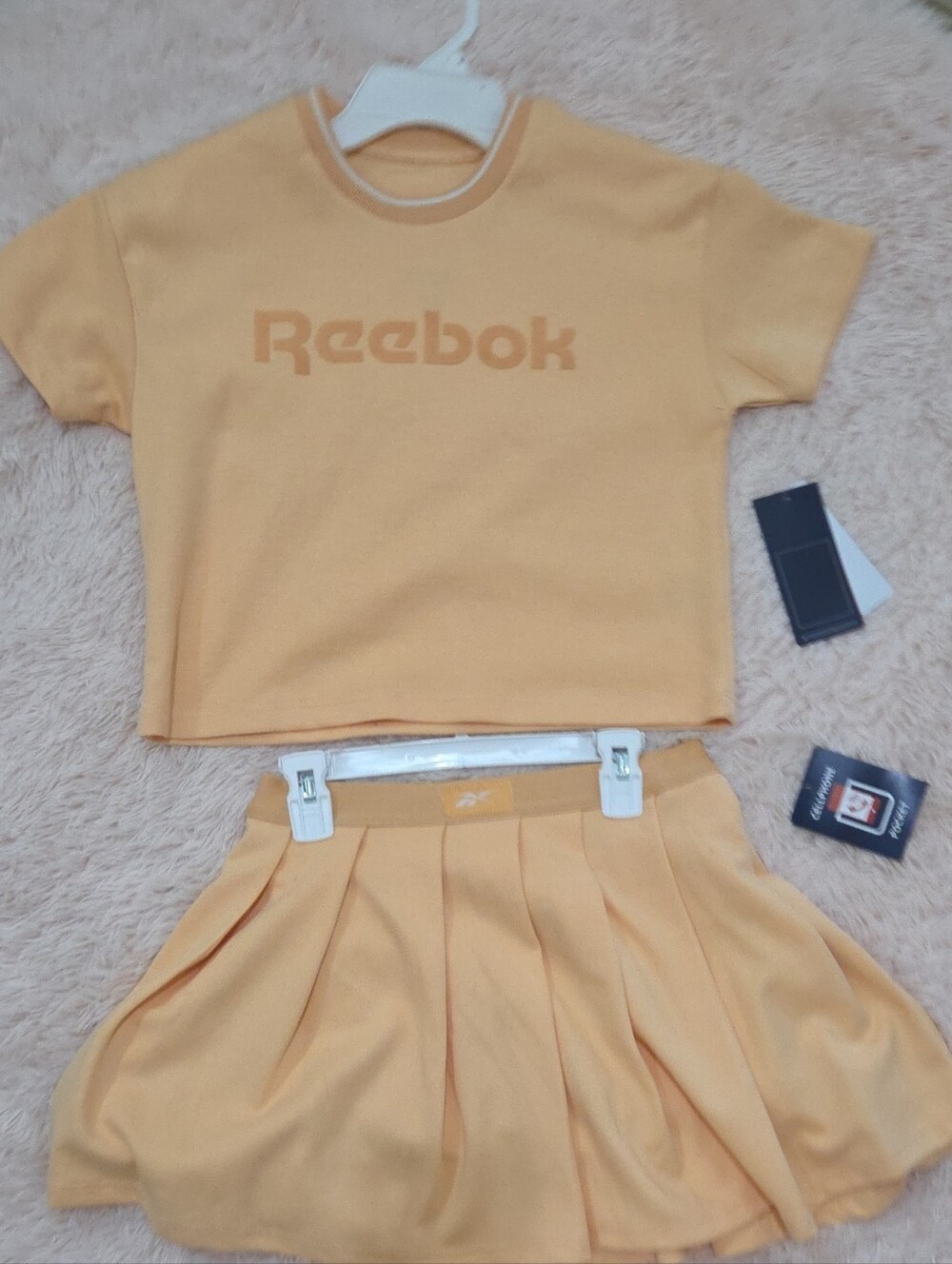 Reebok Girls Peach Short Sleeve Top and Pleated Skirt Set